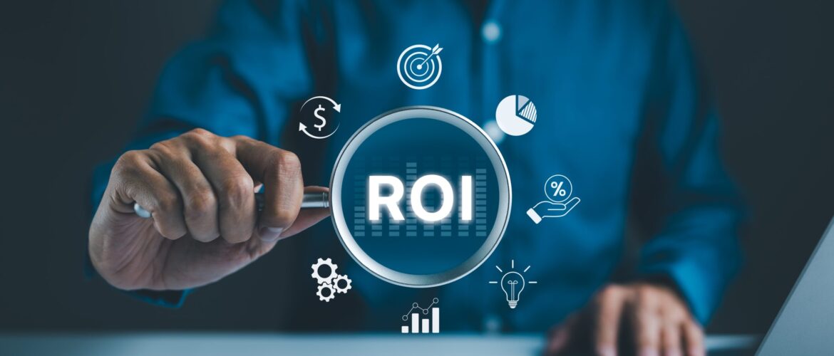 Analyzing,Return,On,Investment,(roi),Concept.,Businessman,Holding,A,Magnifying